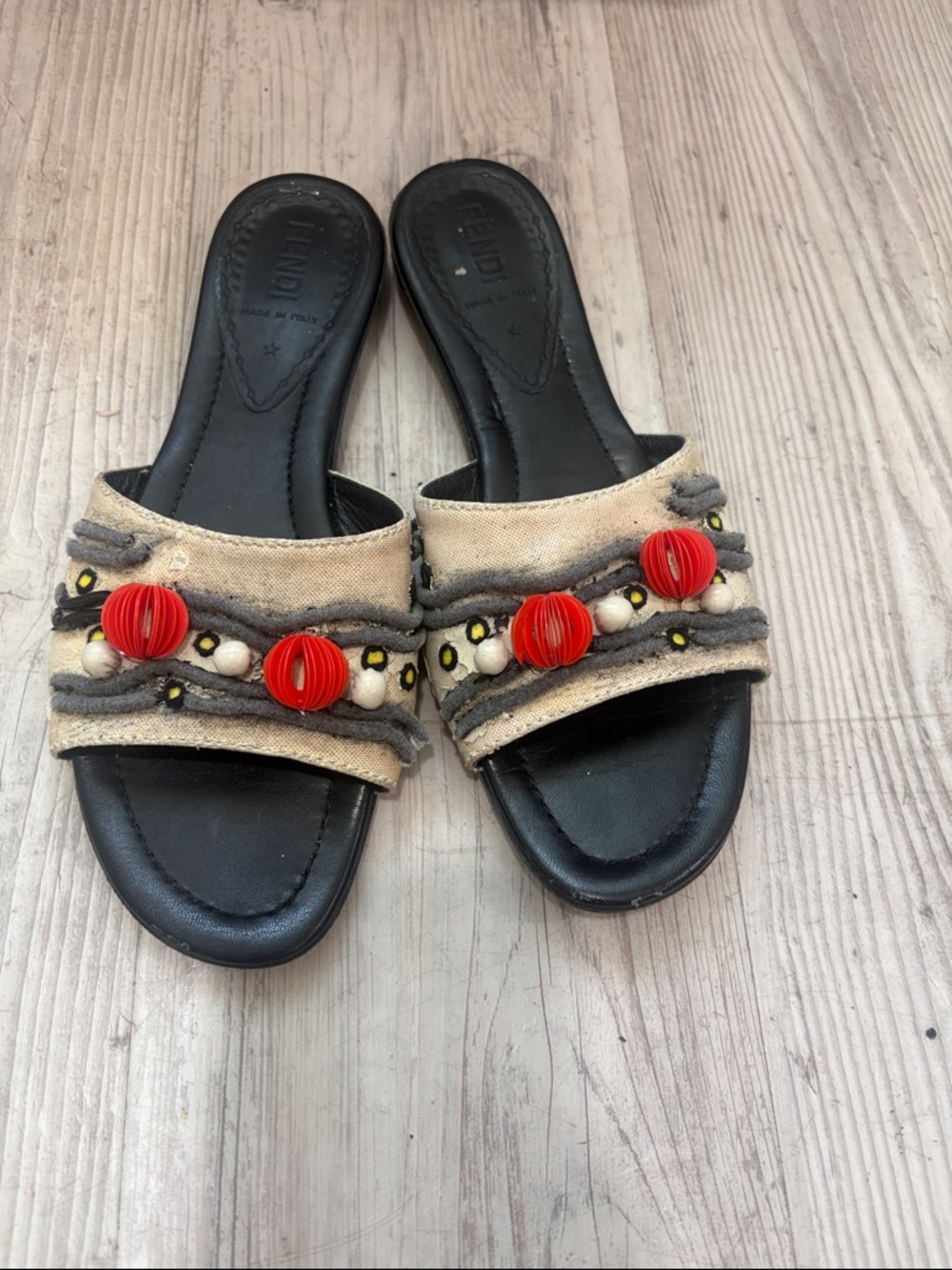 Fendi Beaded Kitten Sandals